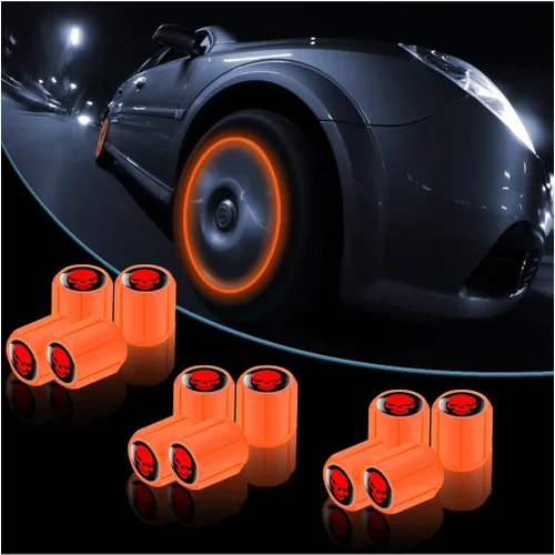 Vista 8 de 12 tapones fluorescentes para válvulas de neumáticos, resistentes a la corrosión, para automóvil, con forma de calavera iluminada luminosa que