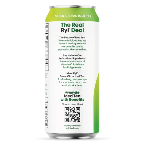 Vista 3 de Ryl Té Helado, Té Cítrico Verde, Súper Mezcla Antioxidante, Sin Azúcar, Bajo en Carbohidratos, Cero Calorías - 16.0 Fl Oz (Paquete de 12)