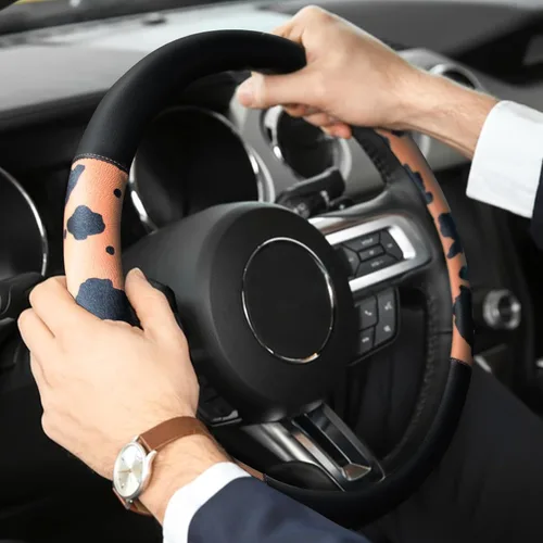Vista 5 de Fundas para volante de automóvil con estampado de vaca, piel de microfibra transpirable para mujeres y hombres, protector universal de volante