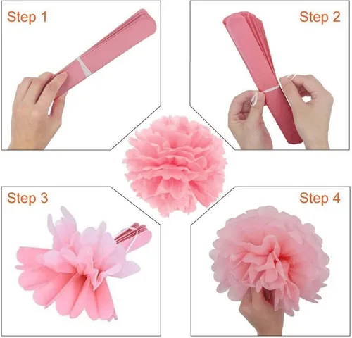 Vista 4 de GAKA Pompones de papel de seda rosa intenso (rojo rosa), rosa y naranja, decoraciones para fiestas, flores de seda colgantes de 10 y 12 pulgadas, 12