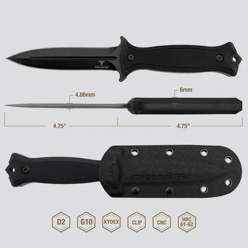 Vista 2 de Cuchillo táctico, cuchillo de caza, cuchillo de supervivencia, hoja de punta de lanza D2, mango G10, funda Kydex, clip Molle, cuchillos de hoja
