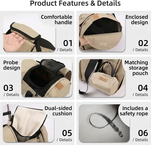 Vista 5 de Dog Backpack Carrier – Comfortable Travel Bag for Pets –Khaki