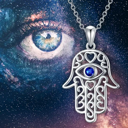 Vista 4 de Hamsa Hand of Fatima Pendant Necklace 925 Sterling Silver Hamsa Evil Eye Filigree Good Luck Amulet Necklaces Jewelry Gifts for Women Teens