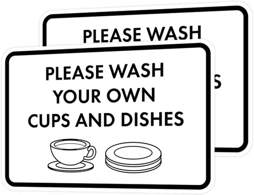 Vista 35 de Letrero clásico enmarcado con texto en inglés «Please Wash Your Own Cups and Dishes» (negro)