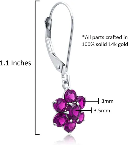 Vista 5 de MAX + STONE - Aretes colgantes de flores de oro blanco o amarillo de 14 quilates para mujer con respaldo de palanca y piedras natales, Metal Gema