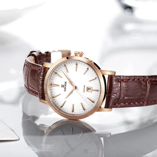 Vista 2 de Reloj clásico de cuarzo para mujer, elegante y resistente, con correa de piel de vacuno, perfecto para cualquier ocasión
