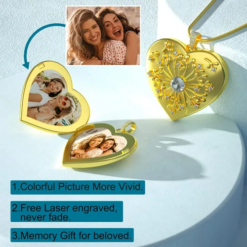Vista 4 de Fanery Sue Heart Locket Necklace that Holds Pictures, Lockets Necklaces Customize Photo Pendant Picture Jewelry for Women