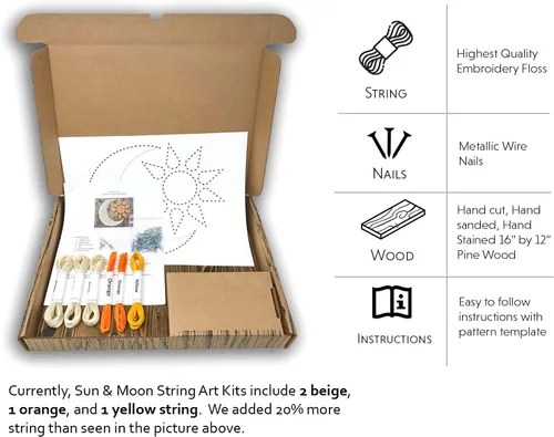 Vista 4 de String of the Art Kit de arte de cuerda de sol y luna, kit de manualidades hecho en Estados Unidos para adultos, madera de pino teñida