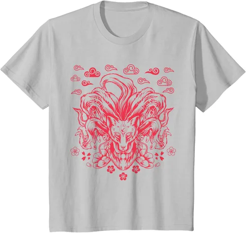 Vista 26 de Camiseta de anime japonés Nine Tails Fox Kitsune, Negro