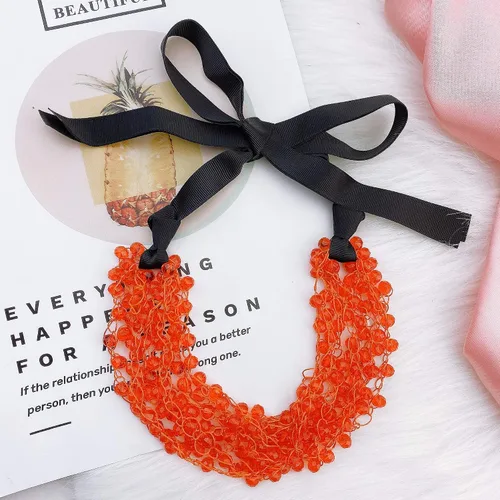 Vista 4 de Firstmeet FIRSTMET - Collar hecho a mano con cuentas de cristal y lazo para mujer