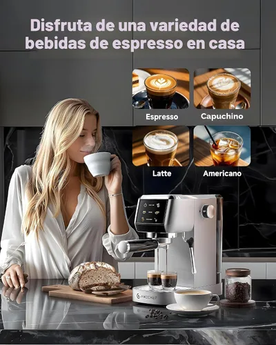 Vista 7 de AMZCHEF Cafetera de café espresso de 51 mm 20 bares – Cafetera profesional con espumador de leche, cafetera de espresso compacta de acero inoxidable