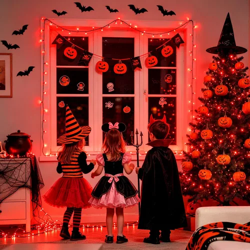 Vista 3 de JMEXSUSS 250 luces LED rojas para Halloween, cadena de luces rojas de 91.5 Rojo