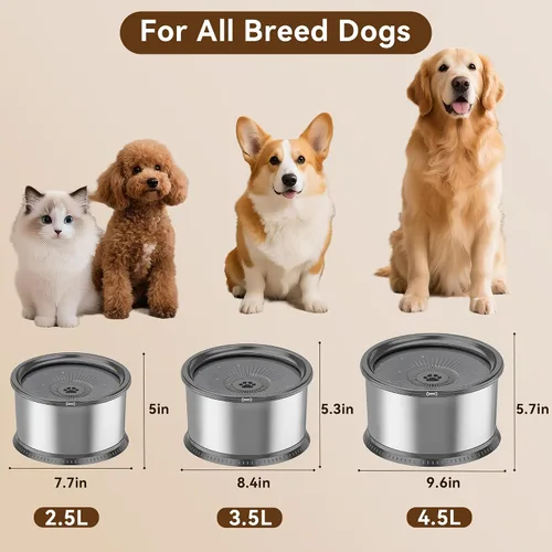 Vista 5 de Tazón de agua para perros sin derrames de 2.5L, juego de cuencos Gris-A