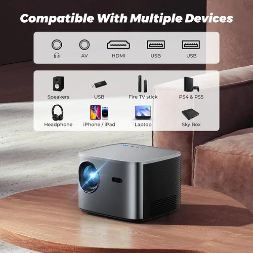 Vista 7 de [Auto Focus/Keystone] Proyector Groview 4K con WiFi y Bluetooth, Proyector de Películas de 1000 ANSI para Uso en Exteriores, Proyector con Zoom