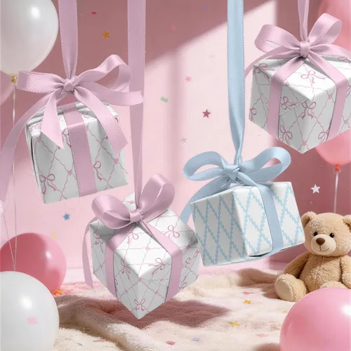 Vista 4 de BIOBROWN Rollo de papel de regalo reversible para baby shower, 17 pulgadas x 33 pies (47 pies cuadrados total) - Lazos rosas y diseño de diamante