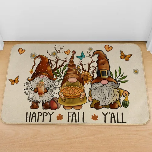 Vista 2 de AnyDesign Happy Fall Y'all - Felpudo de otoño, gnomo, girasol, mariposa, tapete de entrada con goma antideslizante para cosecha de otoño, alfombra