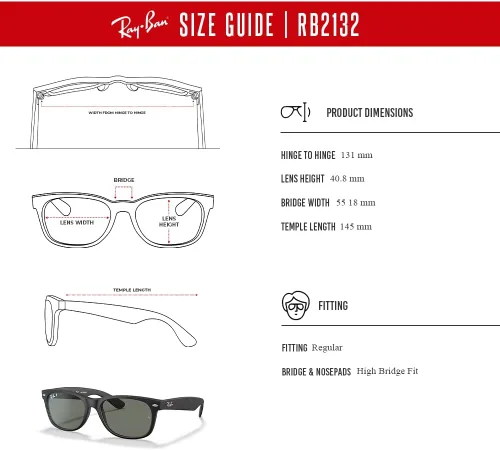 Vista 6 de Ray-Ban RB2132 - Gafas de sol cuadradas polarizadas WAYFARER para hombres y mujeres + paquete con kit de cuidado de gafas iWear de diseñador