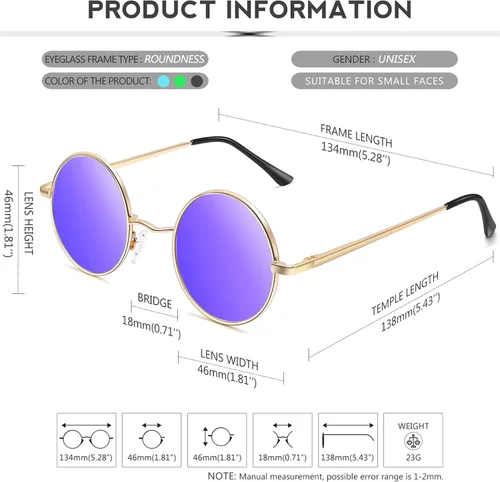 Vista 42 de KANASTAL Gafas de sol redondas polarizadas para mujeres y hombres, estilo hippie con protección UV400