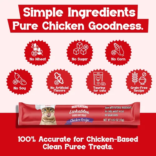 Vista 5 de Beefeaters Chicken Pure Cat Treats 1.59oz (paquete de 12) Golosinas de tubo para apretar para lamer, sin granos, sin azúcar añadida, pollo real