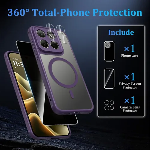 Vista 2 de Funda magnética para Motorola Edge 2026, con protector de pantalla de privacidad y protector de lente de cámara, [militar a prueba de golpes] funda
