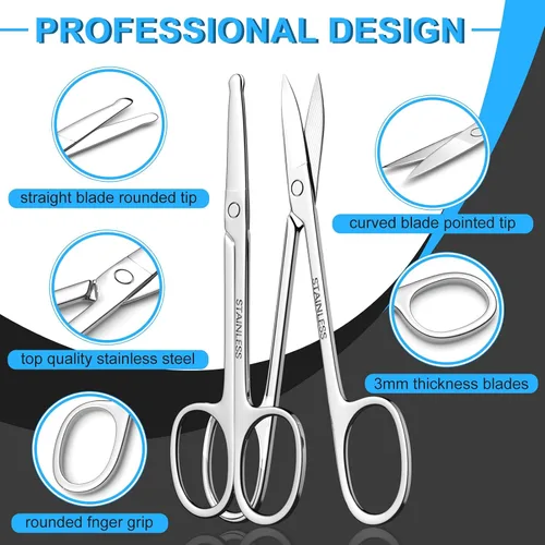 Vista 3 de Tijeras pequeñas de pelo facial para hombres y mujeres, cejas, nariz, barba, bigote, pestañas, juego de recortar el pelo de las orejas, tijeras