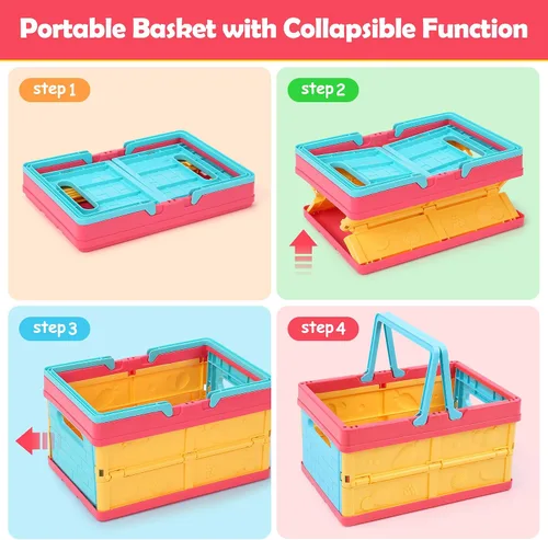Vista 9 de HOLYFUN Juego de juguetes de comida para niños, cesta de la compra con accesorios de corte de frutas y verduras, olla y sartén, platos de plástico