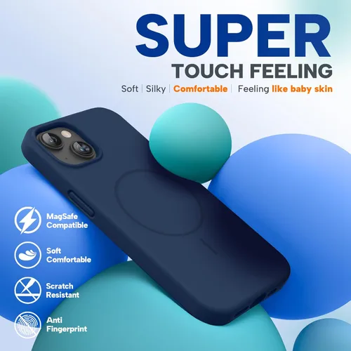 Vista 7 de Miracase Funda diseñada para iPhone 13, con protector de pantalla de vidrio templado, forro de microfibra suave antiarañazos, funda de goma de Azul