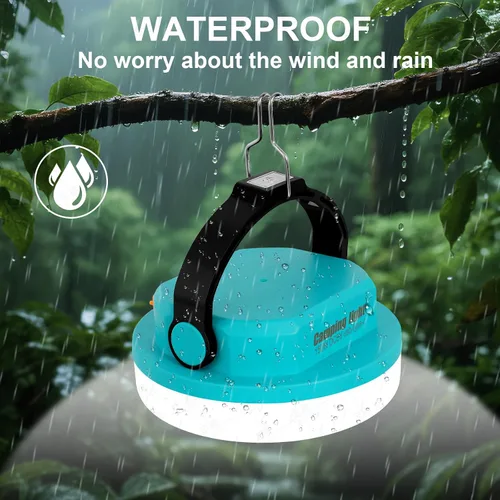 Vista 5 de Luz de campamento recargable, linterna LED para cortes de energía, luz de emergencia impermeable para tienda de campaña con gancho magnético, banco