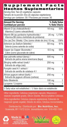Vista 6 de Bio Nutrition Cápsulas veganas para bienestar de próstata, 60