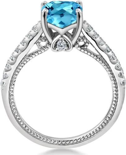 Vista 4 de Gem Stone King Anillo de compromiso de plata de ley 925 con piedra natal de 0.276 in y zafiro blanco creado Anillo de compromiso de boda