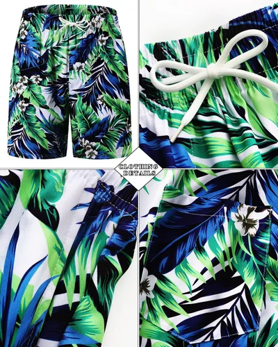 Vista 129 de TUNEVUSE Conjunto de camisas y pantalones cortos hawaianos para hombre, 2 piezas, trajes de playa con estampado de flores, traje tropical de verano