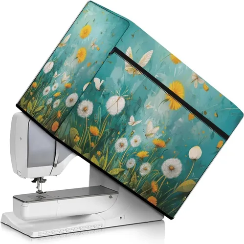 Vista 45 de Funda para máquina de coser de girasoles de otoño con prácticos bolsillos, cubierta protectora duradera acolchada contra el polvo, accesorios