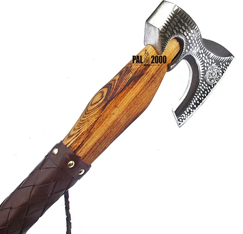 Vista 6 de Hacha de división camping cortar hacha vikingo Tomahawk batalla caza al aire libre mango de madera maciza 9971