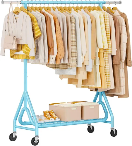 Vista 11 de Perchero de Ropa Resistente, Perchero de Ropa de Metal con Capacidad de 450 Libras, Percheros Rodantes para Colgar Ropa con Ruedas Bloqueables