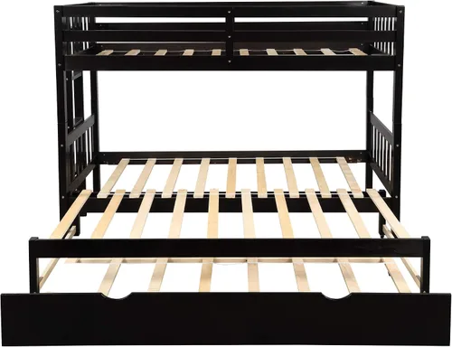 Vista 8 de STERXONE - Litera de madera 4 en 1 con cama nido, cama individual sobre cama individual, matrimonial/Queen/King, con base de litera extraíble
