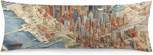 Vista 13 de Funda de almohada de cuerpo con mapa personalizado de la ciudad de Nueva York, 20 x 54 pulgadas, funda protectora de almohada larga con cremallera