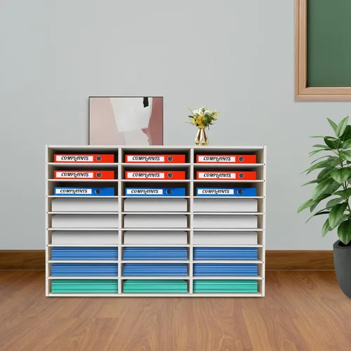 Vista 4 de 27 Compartments Mail Sorter Holder, Adjustable File Sorter PVC Countertop Literature Organizer Student Mailbox for Classroom Desktop Bill Paper