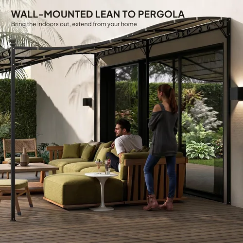 Vista 5 de Outsunny Toldo de pérgola para exteriores de 10' x 16' montado en la pared, color blanco crema
