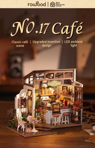 Vista 6 de RoWood Book Nook - Kit de casa en miniatura, paquete Sunshine Town NO.17 Café, cumpleaños