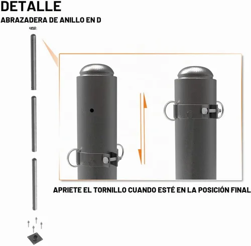 Vista 3 de TANG Abrazadera de anillo en D de 3 pulgadas para toldo de vela, poste de soporte de toldo resistente, postes de soporte de toldo de acero gris