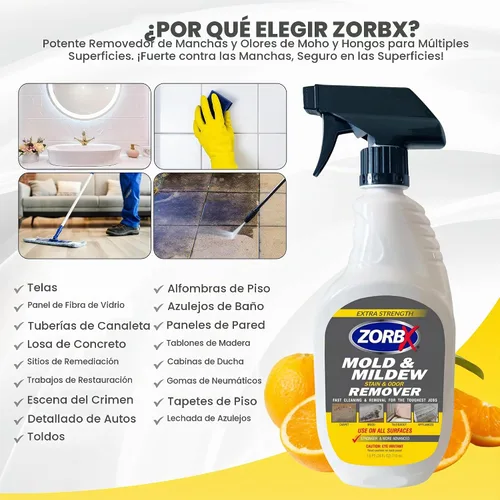 Vista 3 de ZORBX Extra Strength M&M Remover and Cleaner - Spray limpiador sin lejía Fórmula sin exfoliante Removedor de olores multiusos para alfombras