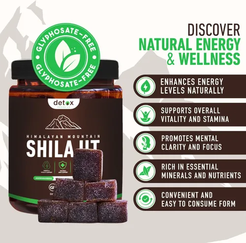 Vista 2 de Detox Organics Gomitas Shilajit - Auténtica mezcla de Shilajit con Ashwagandha del Himalaya y miel de manuka orgánica endulzada - Hechas