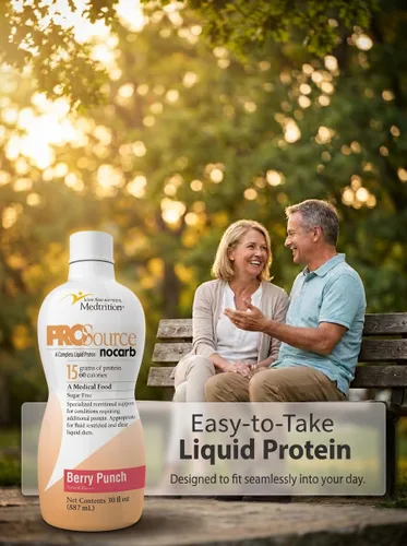Vista 8 de Péptidos de colágeno líquido tipo I, III, 0.53 oz de proteína por onza. Prosource NoCarb Berry Punch Bottle Medtrition