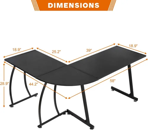 Vista 3 de Super Deal Escritorio esquinero en forma de L para computadora y juegos, escritorio moderno de 58 pulgadas, estación de trabajo de escritura, negro