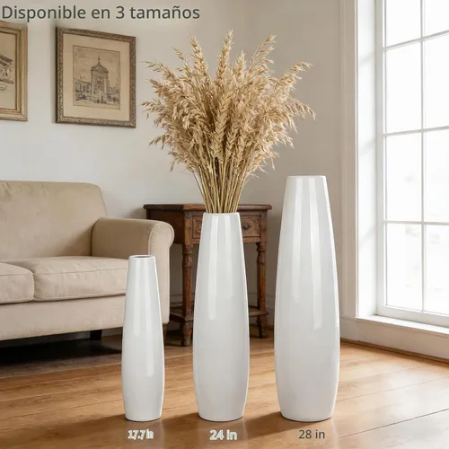 Vista 4 de Jarrón alto de cerámica blanco, 17.7 pulgadas, diseño minimalista Forma 1
