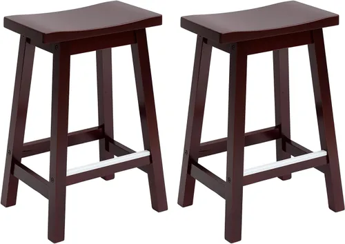Vista 10 de Juego de 2 Taburetes de Bar PayLessHere, Taburetes de Silla de Montar de Madera de 24 Pulgadas de Altura, Sillas de Bar con Reposapiés