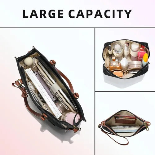 Vista 4 de Keyli 3 piezas Bolsa para Laptop para Mujeres, 15.6 Pulgadas Bolsa de Lona Tote Bolsas de Trabajo Grandes Maletín de Computadora de Negocios Bolso