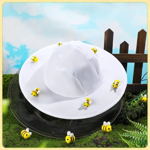 Vista 3 de Unittype Juego de 22 piezas de disfraz de apicultor de Halloween que incluye 2 sombreros de guarda de abejas y velo, 10 abejas de fieltro de lana