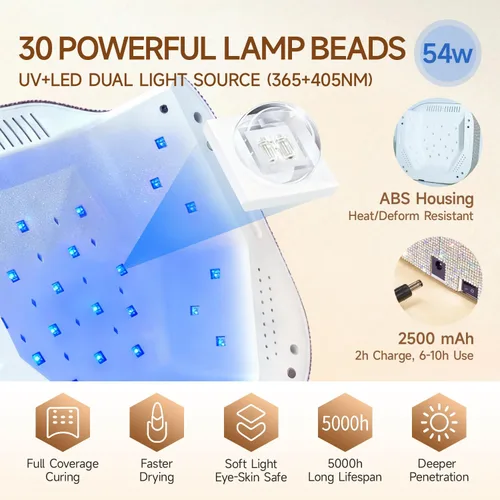 Vista 10 de Lámpara de uñas LED UV con guantes UV, base de espejo de metal magnético, secadora de uñas inalámbrica, luz de curado de esmalte de gel con 4