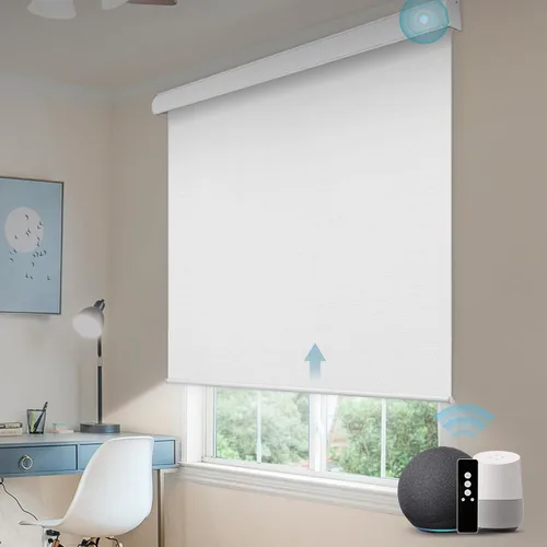 Vista 22 de SmartWings Z-Wave/Zigbee Smart - Persianas enrollables, vinilo beige Persianas motorizadas eléctricas 100% opacas con control remoto, persianas